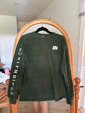 Ripndip Olive Green Crewneck Tee with Logo Tag